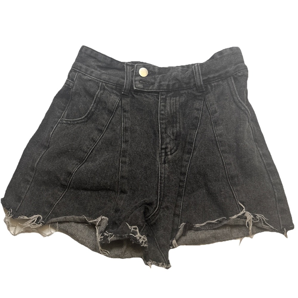 Cloud Ten Womens High Waisted Black Denim Cutoff Shorts Raw Hem Size S‎ CP0900A